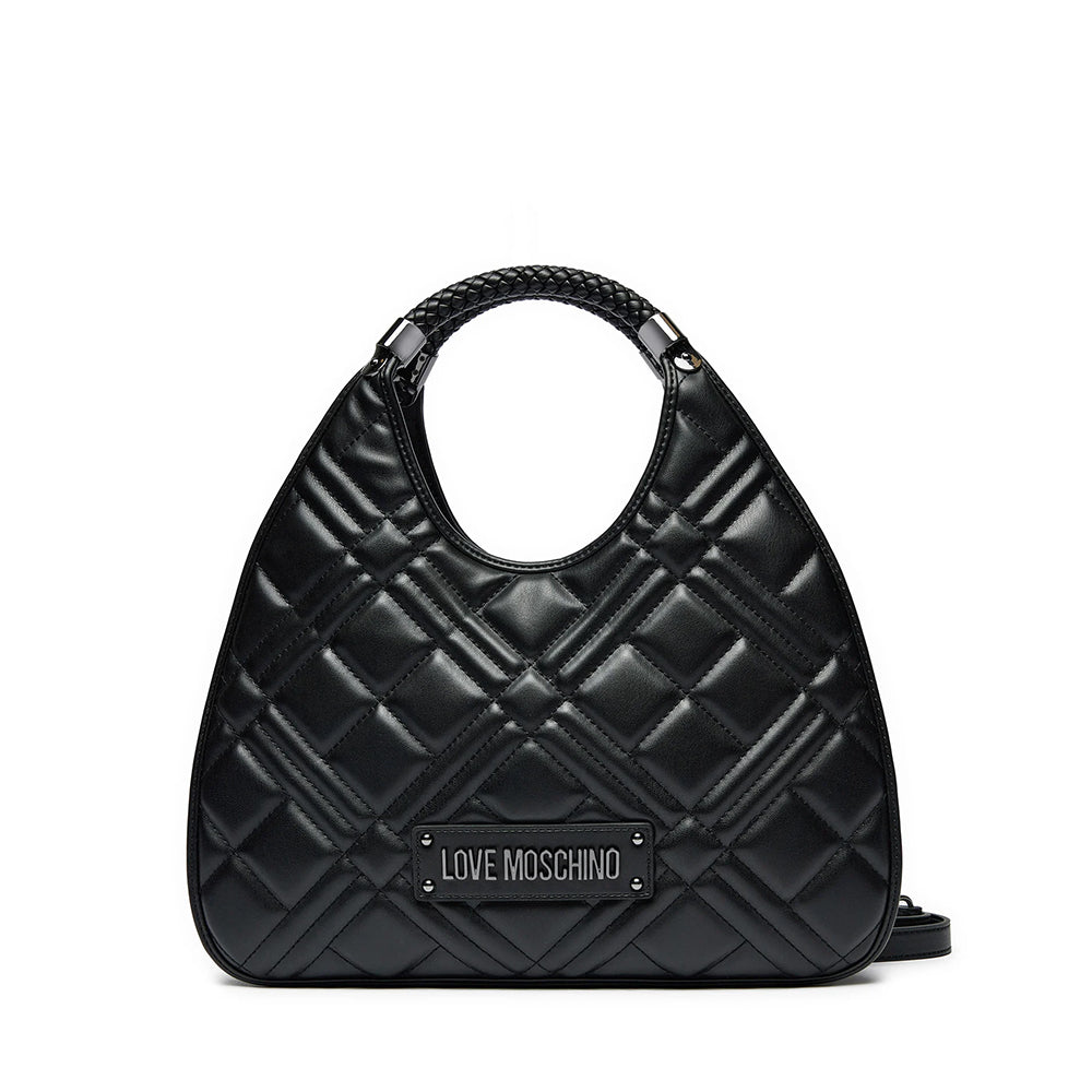 Hobo Bag a Mano Trapuntata LOVE MOSCHINO linea Quilted Nero con Logo Canna di Fucile