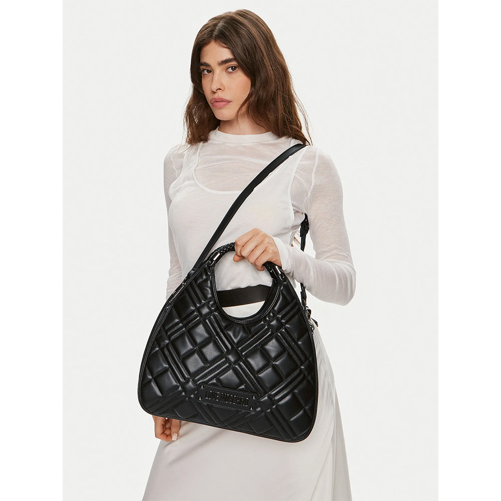 LOVE MOSCHINO QUILTED LINIE
Schwarze Hobo-Tasche mit Gunmetal-Logo