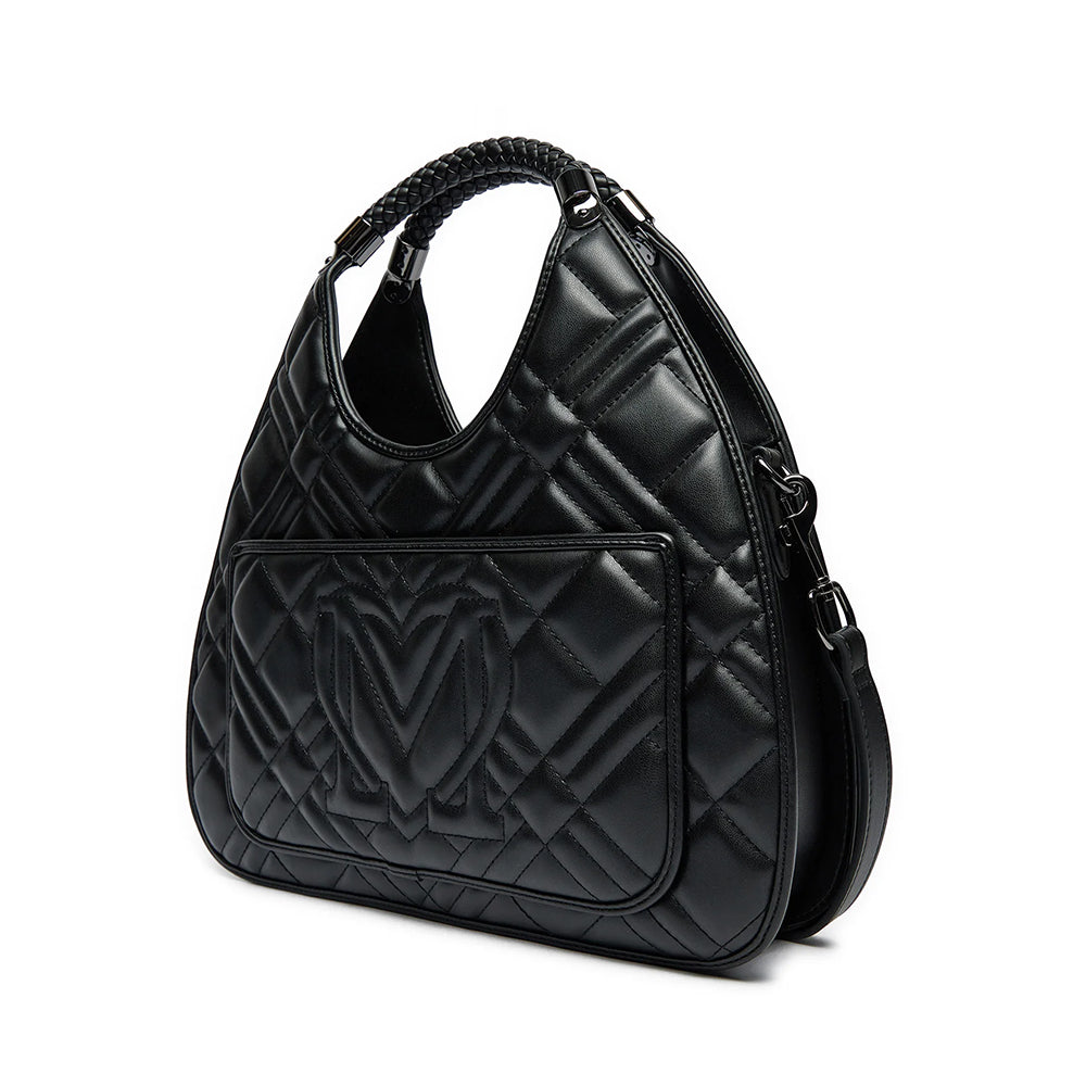 LOVE MOSCHINO QUILTED LINIE
Schwarze Hobo-Tasche mit Gunmetal-Logo