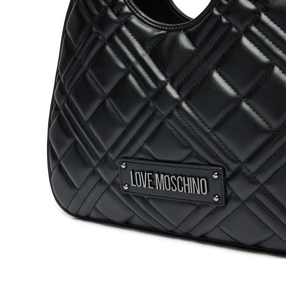 Hobo Bag a Mano Trapuntata LOVE MOSCHINO linea Quilted Nero con Logo Canna di Fucile