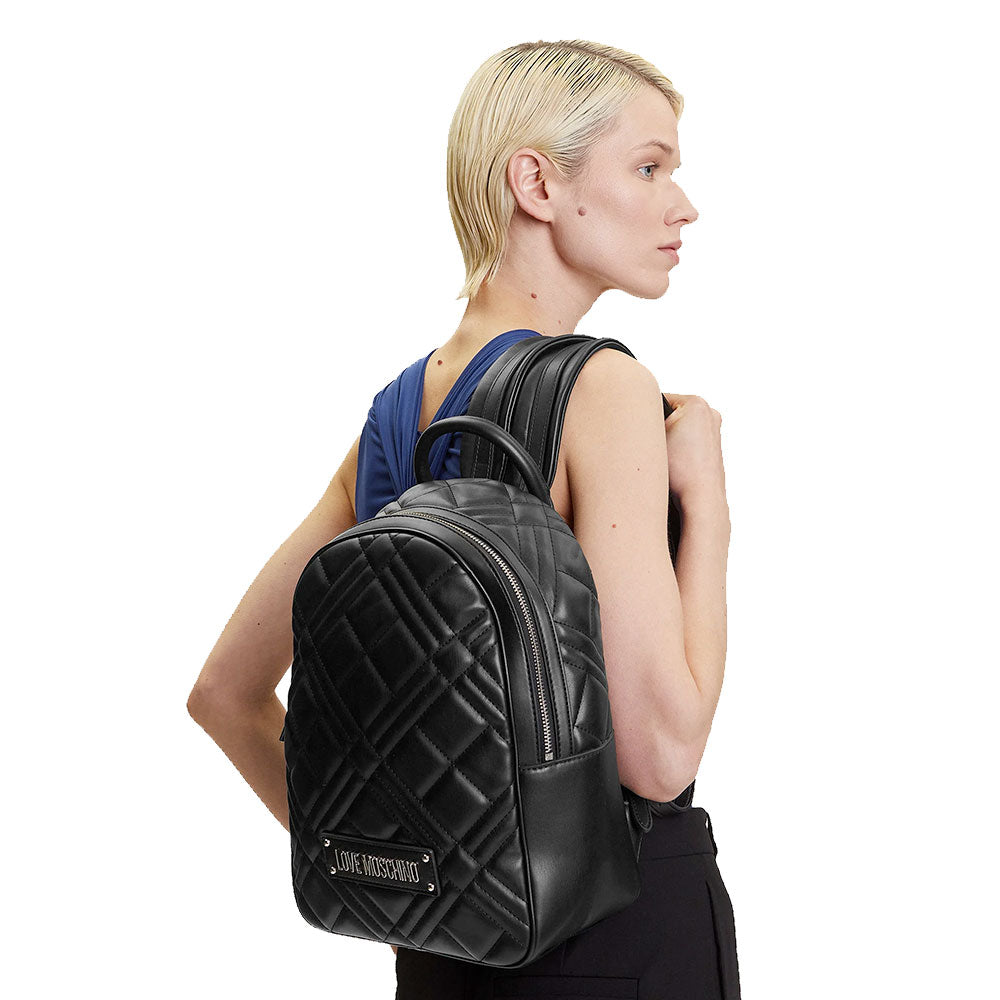 Zaino Donna LOVE MOSCHINO linea Quilted Trapuntato Nero e Nikel