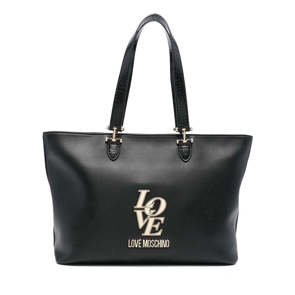 Shopping Bag LOVE MOSCHINO linea Love Nera con Inserti stampa Cocco