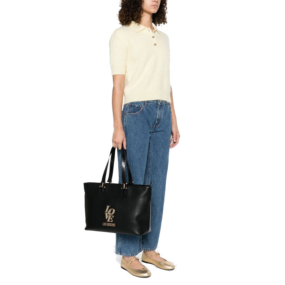Shopping Bag LOVE MOSCHINO linea Love Nera con Inserti stampa Cocco