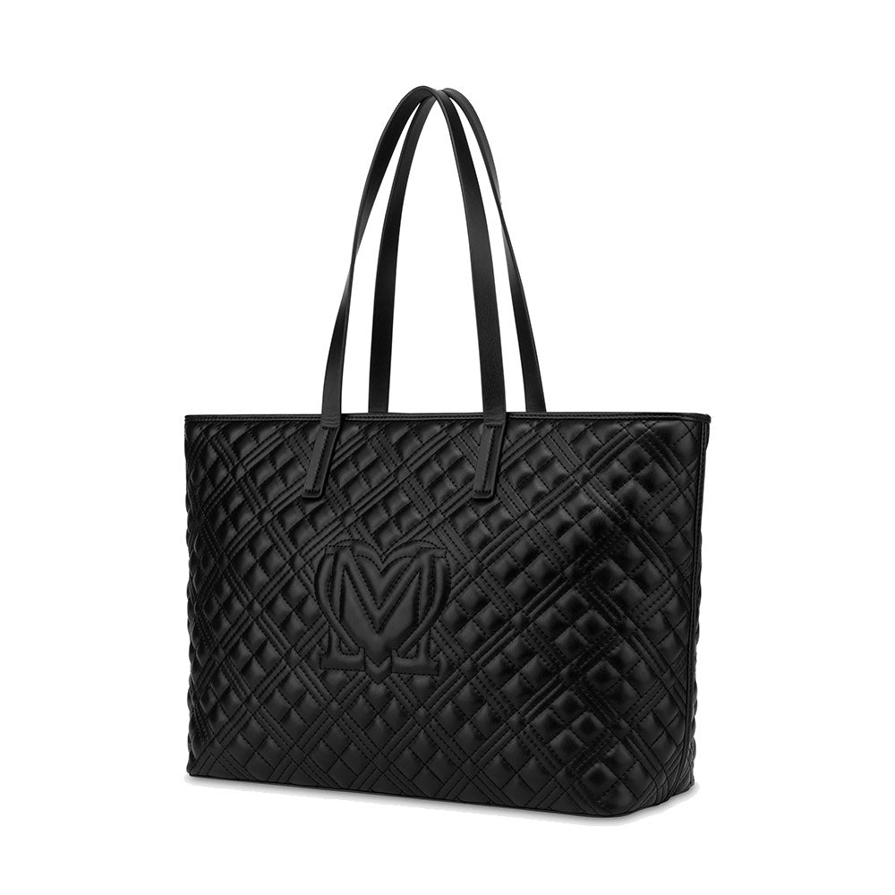 Shopping Bag Trapuntata LOVE MOSCHINO linea Lettering Logo colore Nero con Logo Canna di Fucile