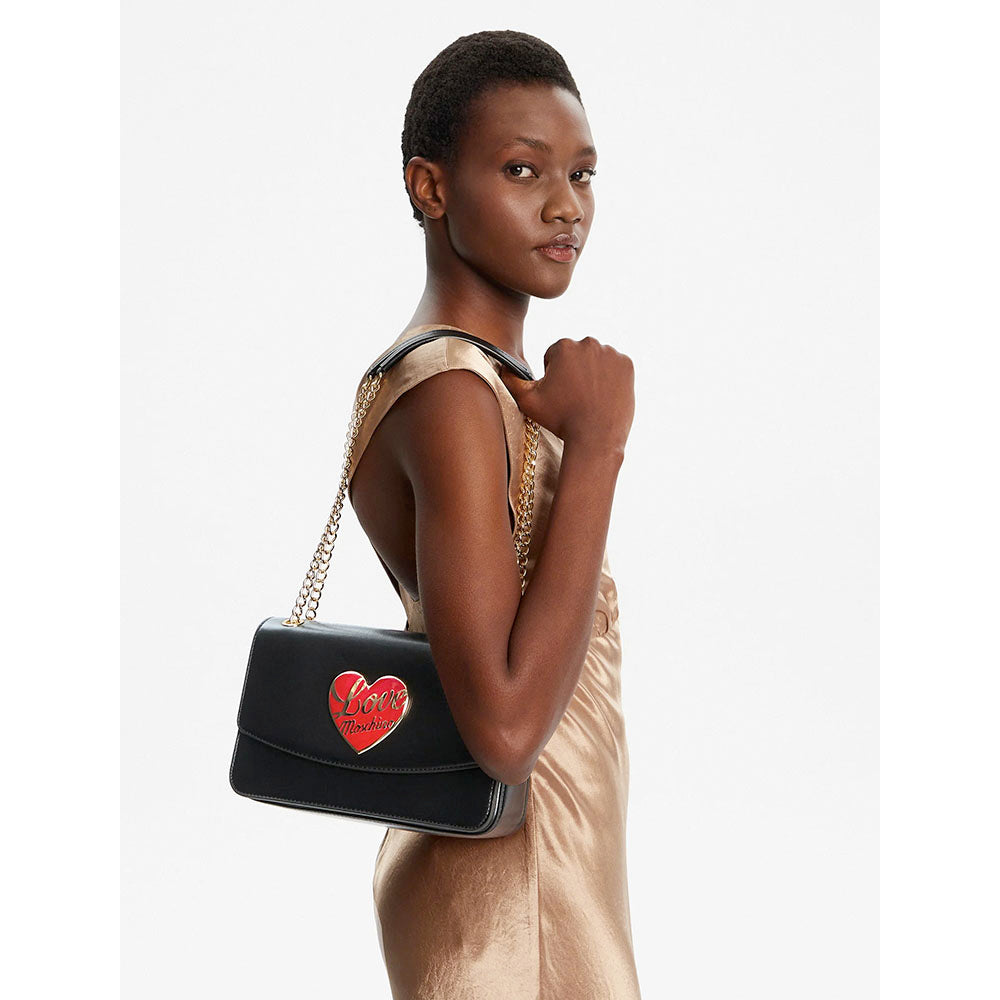 Borsa a Spalla e a Tracolla LOVE MOSCHINO Nera con Cuore Rosso con Logo