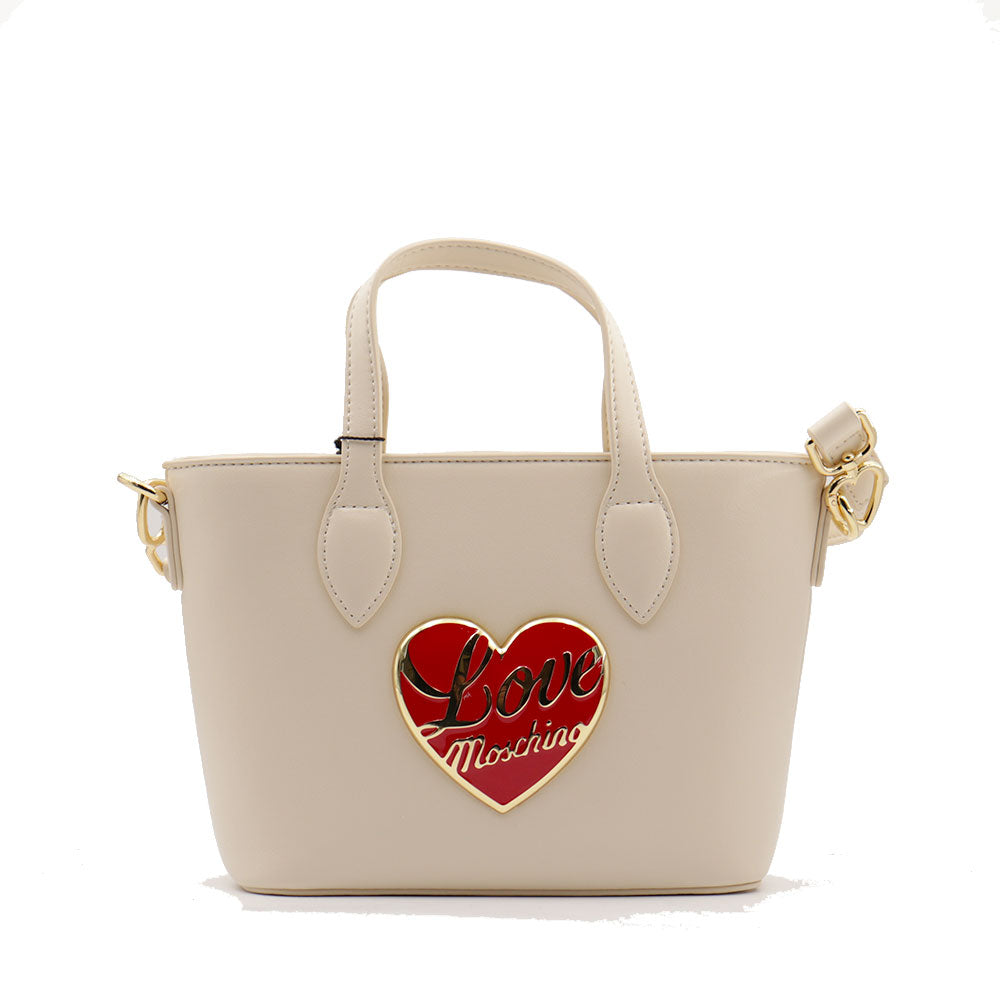 Borsa Donna a Mano LOVE MOSCHINO Avorio con Cuore Rosso con Logo