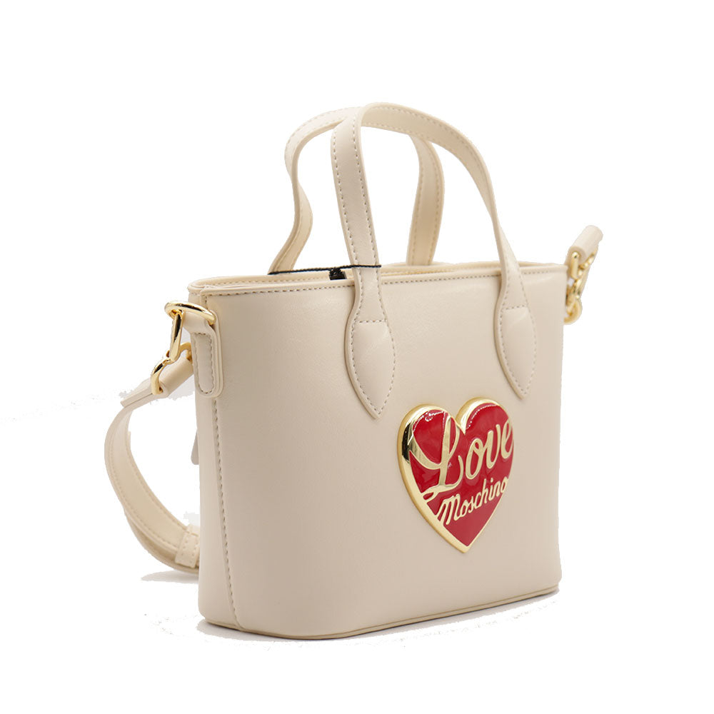 Borsa Donna a Mano LOVE MOSCHINO Avorio con Cuore Rosso con Logo