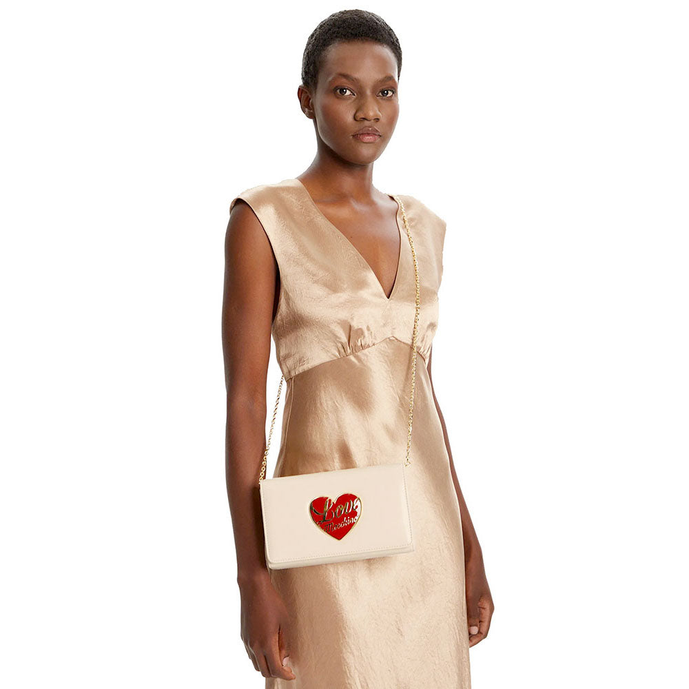 Clutch Donna con Tracolla LOVE MOSCHINO linea Smart Daily Bag Avorio con Cuore Logato
