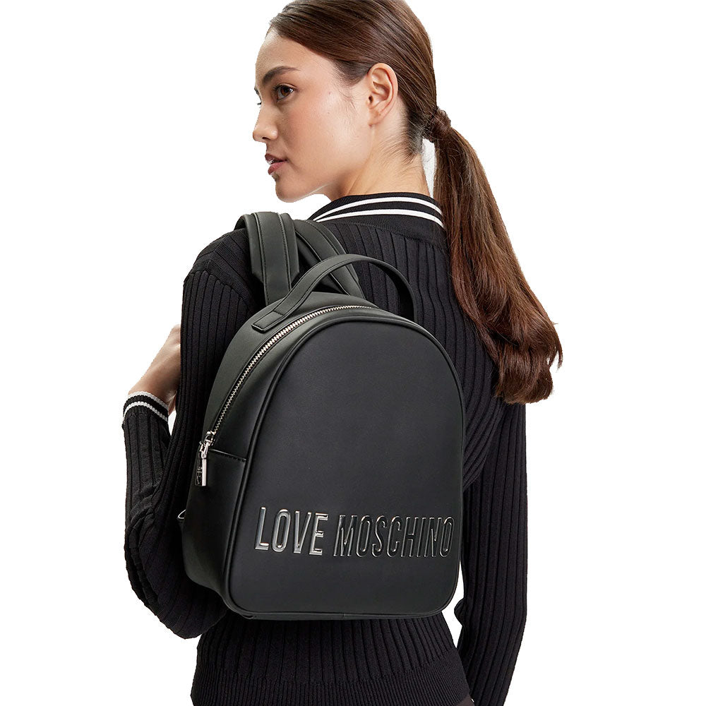 Zaino Donna Small LOVE MOSCHINO linea Maxi Lettering Nero e Nikel