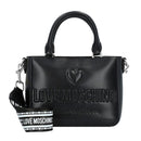 LOVE MOSCHINO Damenhandtasche mit Schulterriemen, Made with Love Linie, Schwarz und Nickel