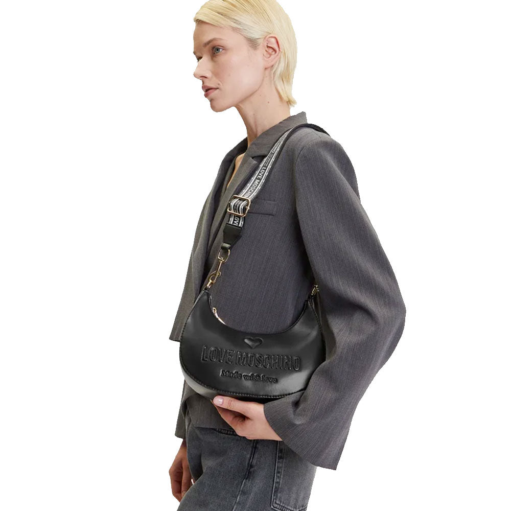 Borsa Donna a Tracolla LOVE MOSCHINO linea Made with Love Nera e Nikel