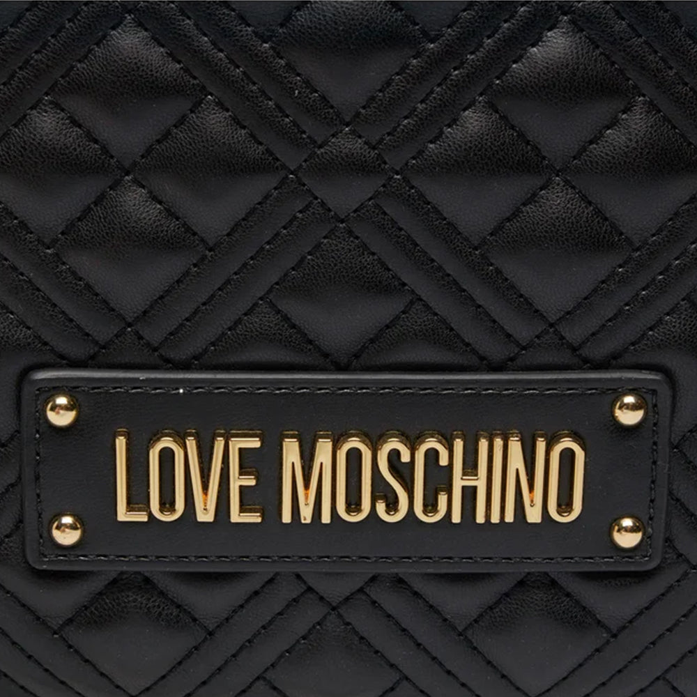 Gesteppte Einkaufstasche mit Schultergurt LOVE MOSCHINO Schriftzug Logo-Linie in Schwarz