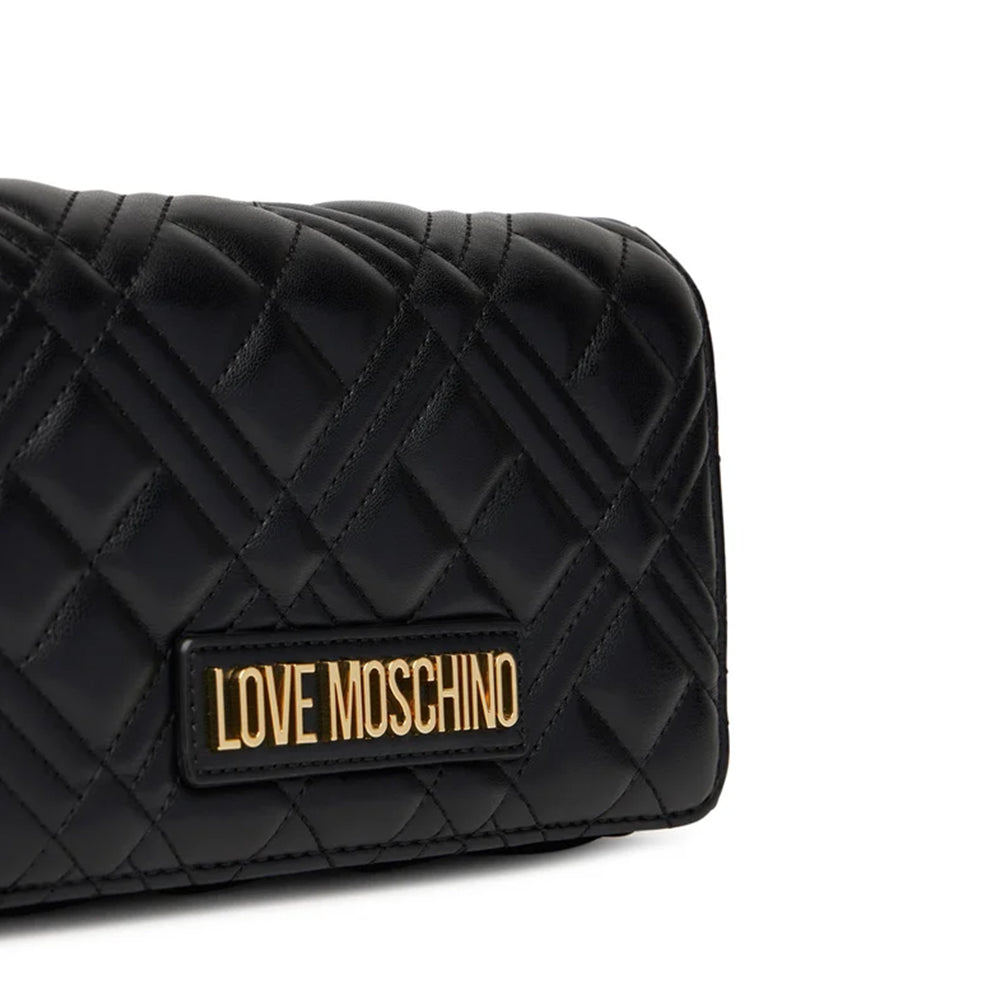 LOVE MOSCHINO Damen Clutch mit Schultergurt, Stepplinie, Schwarz