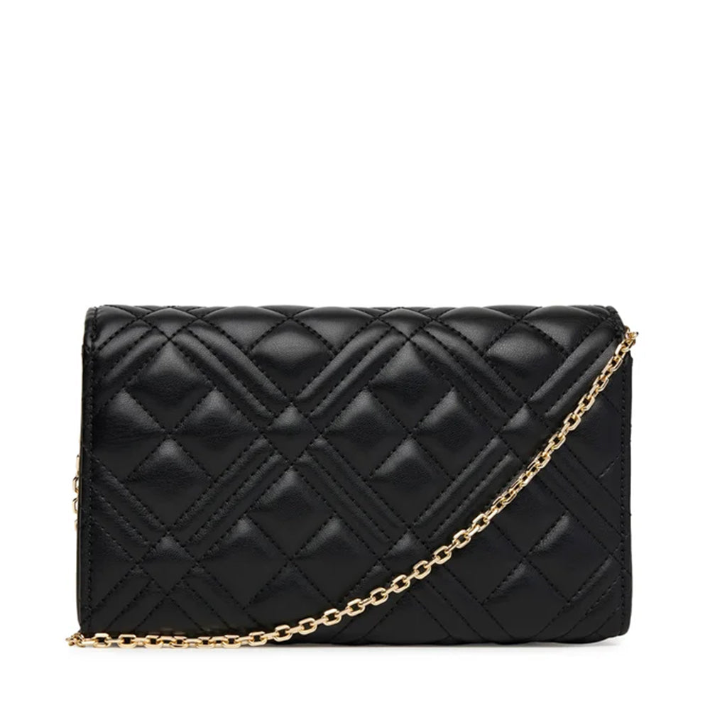 LOVE MOSCHINO Damen Clutch mit Schultergurt, Stepplinie, Schwarz