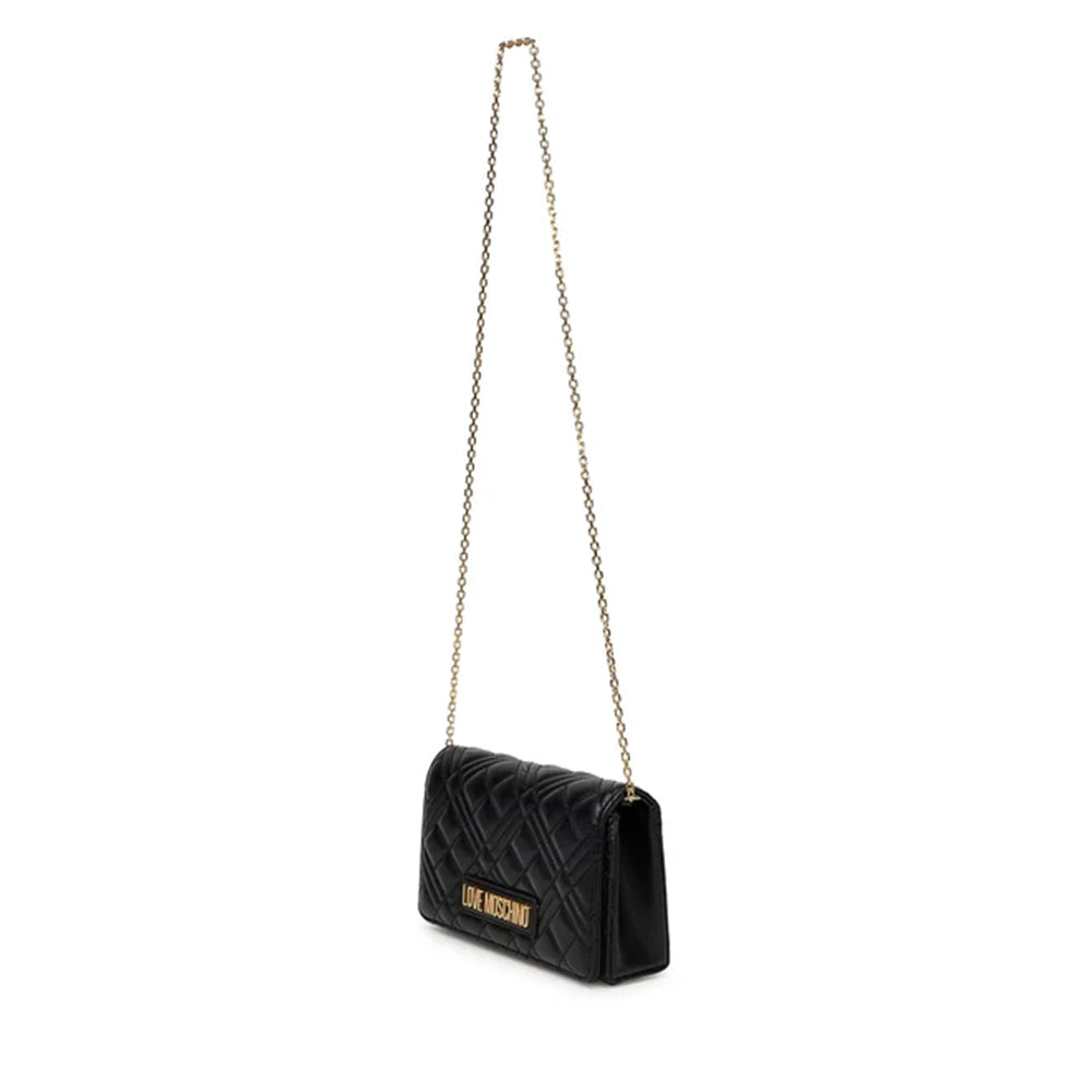 LOVE MOSCHINO Damen Clutch mit Schultergurt, Stepplinie, Schwarz