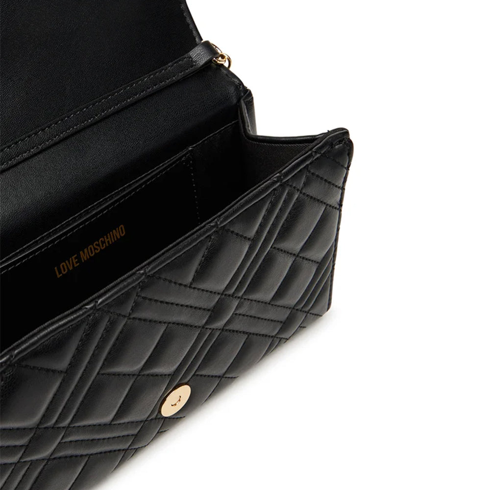 LOVE MOSCHINO Damen Clutch mit Schultergurt, Stepplinie, Schwarz
