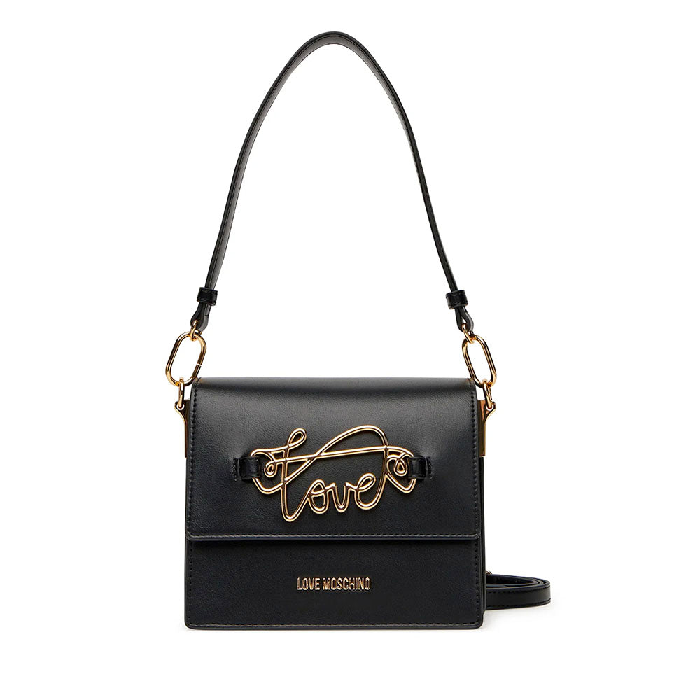 Borsa Donna a Spalla con Tracolla LOVE MOSCHINO Nera con Logo in Corsivo