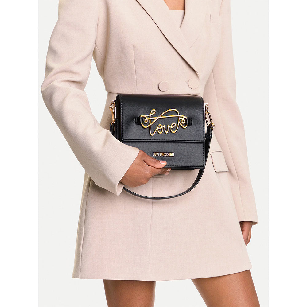 Borsa Donna a Spalla con Tracolla LOVE MOSCHINO Nera con Logo in Corsivo
