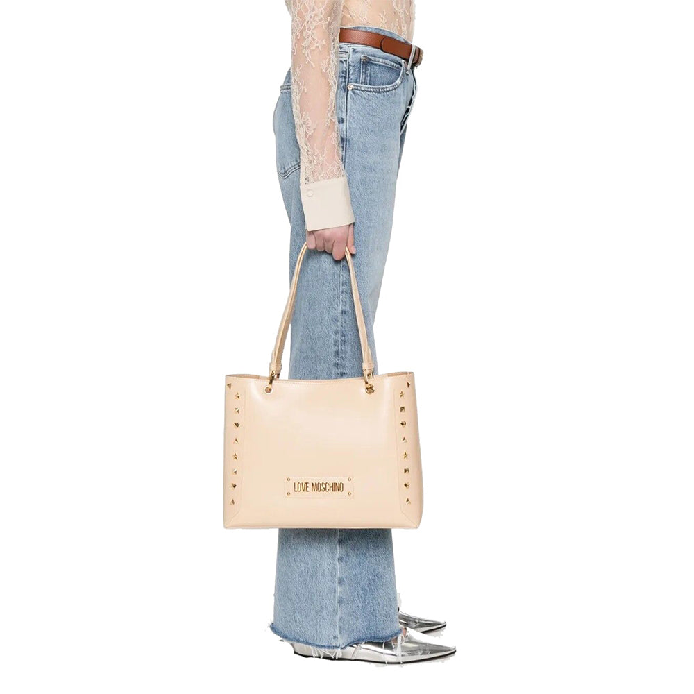 Shopping Bag LOVE MOSCHINO Beige con Borchie