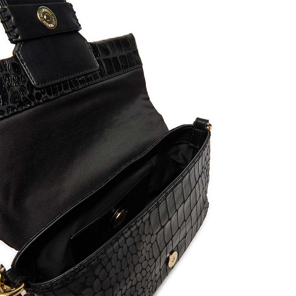 Borsa a Spalla con Tracolla LOVE MOSCHINO stampa Croco Nera