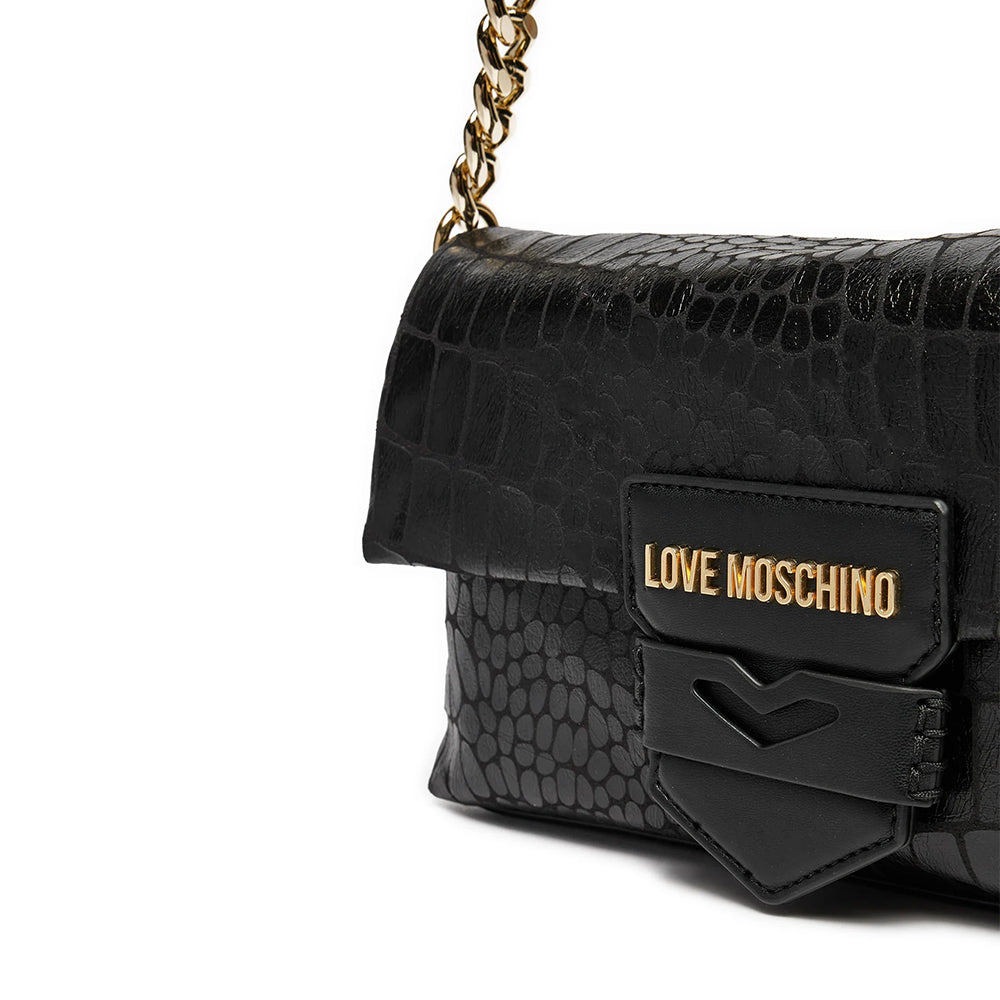 Borsa a Spalla con Tracolla LOVE MOSCHINO stampa Croco Nera