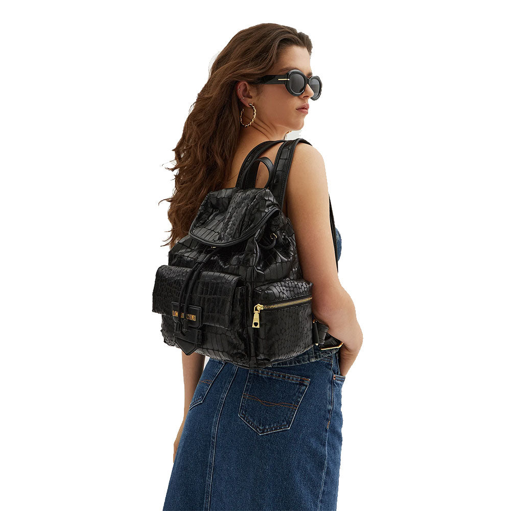 LOVE MOSCHINO Damen Rucksack Kroko-Print in Schwarz