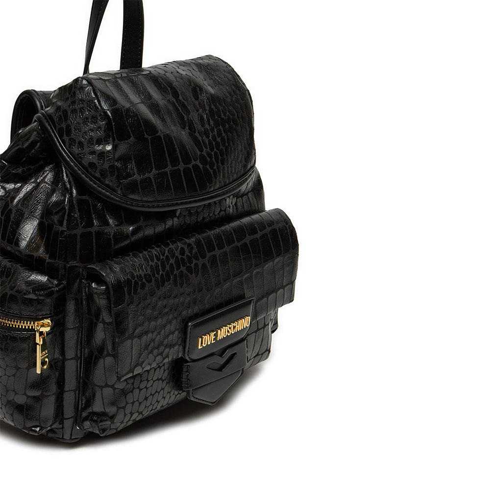 LOVE MOSCHINO Damen Rucksack Kroko-Print in Schwarz