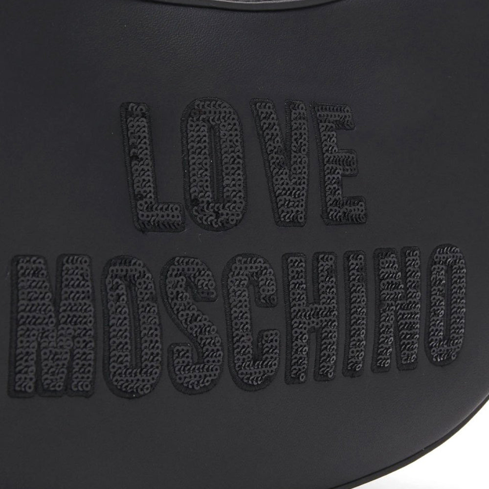 Hobo Bag LOVE MOSCHINO linea Sparkling Logo Nero con Logo in Paillettes Nero