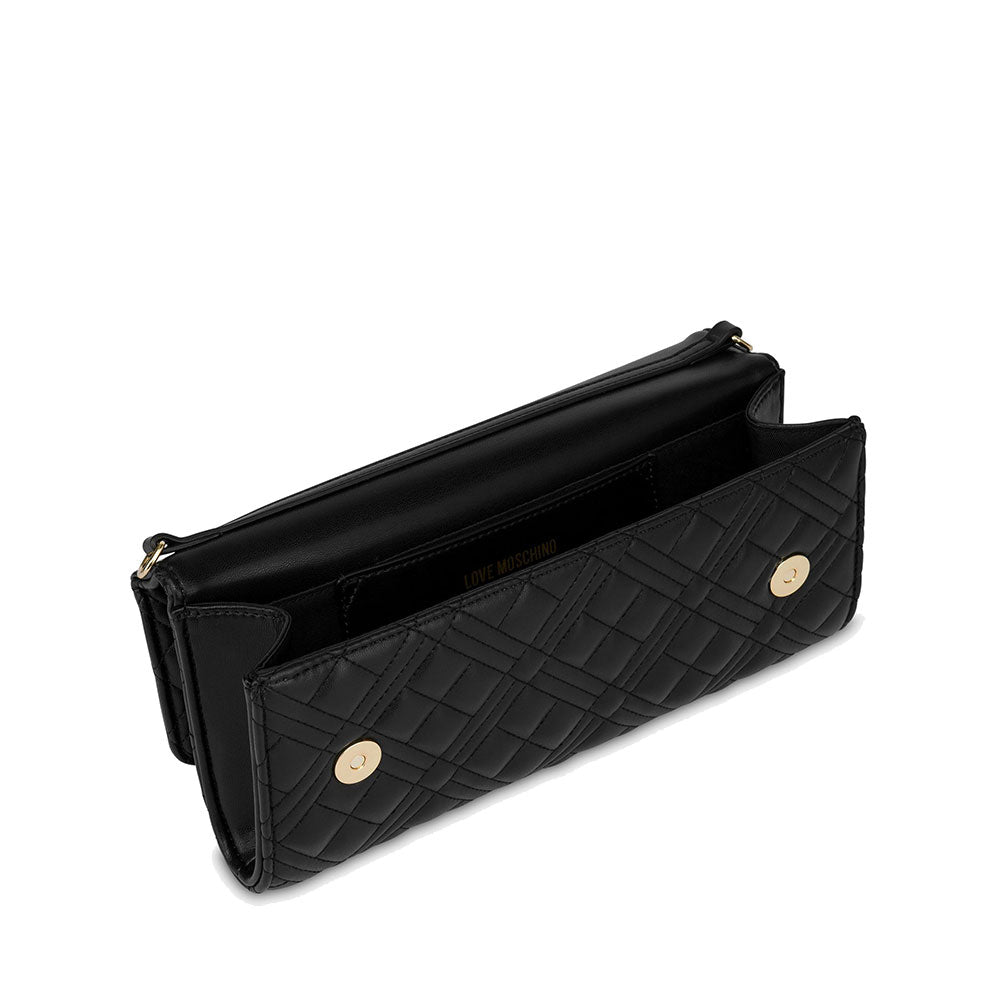 Gesteppte Damen-Clutch mit Schultergurt LOVE MOSCHINO-Logo-Schriftzug in Schwarz