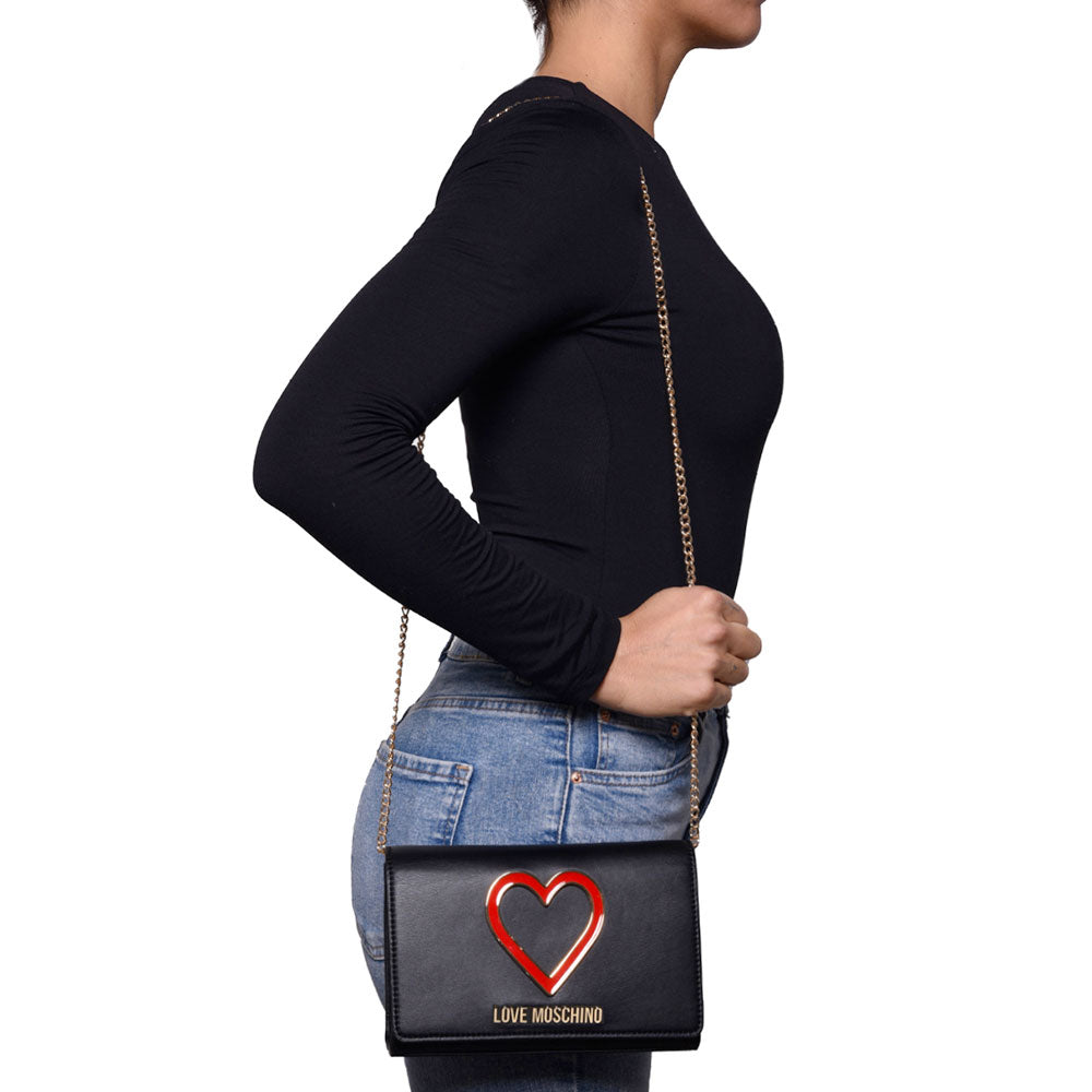 Clutch Donna con Tracolla LOVE MOSCHINO in Pelle Nera con Cuore