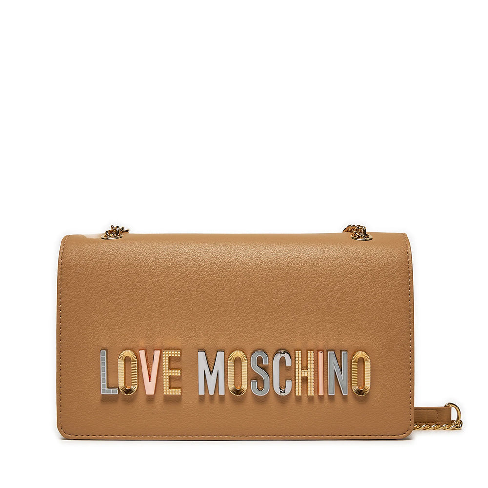 Damen-Schulter- und Umhängetasche LOVE MOSCHINO Bold Love Lettering-Linie in der Farbe Biscuit