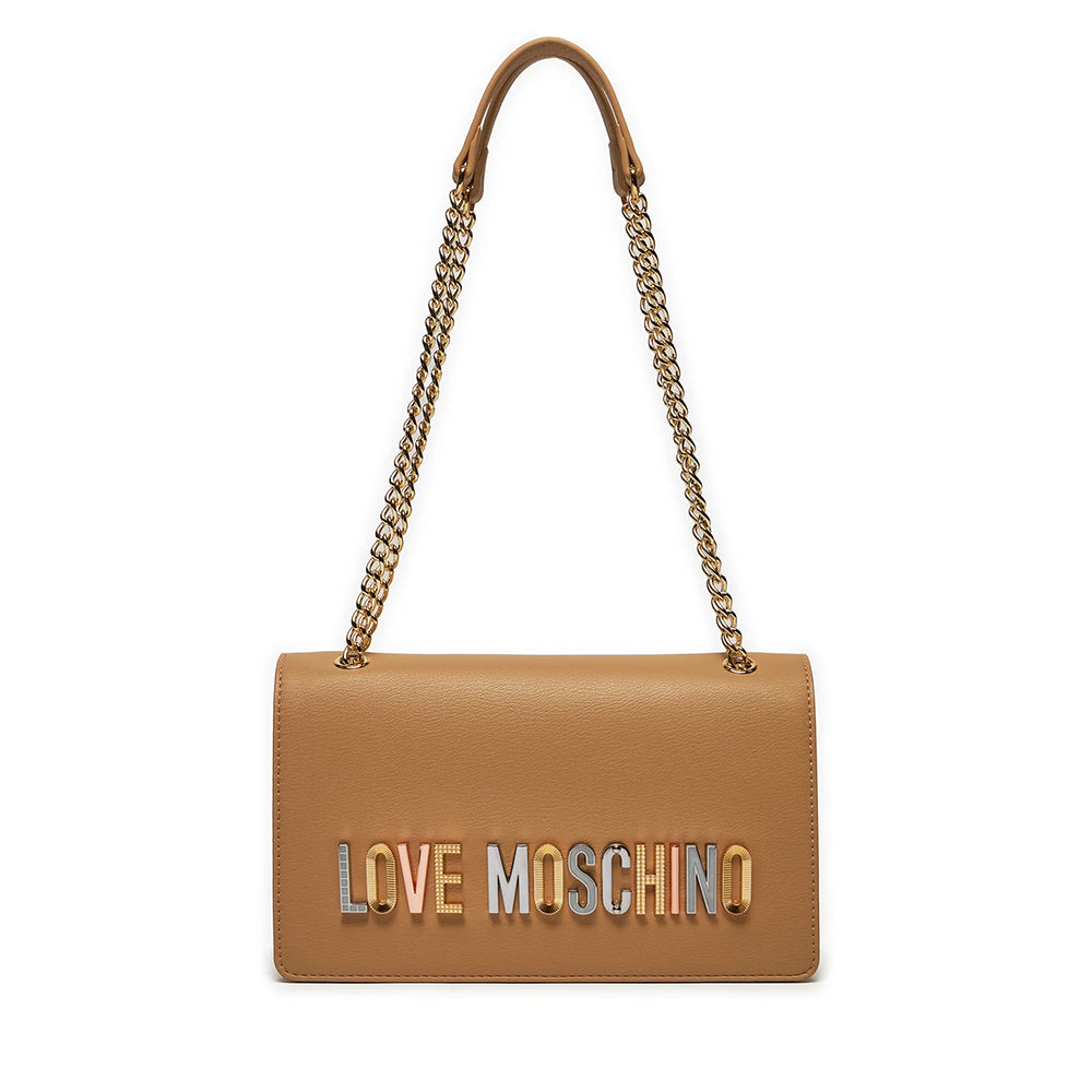 Damen-Schulter- und Umhängetasche LOVE MOSCHINO Bold Love Lettering-Linie in der Farbe Biscuit