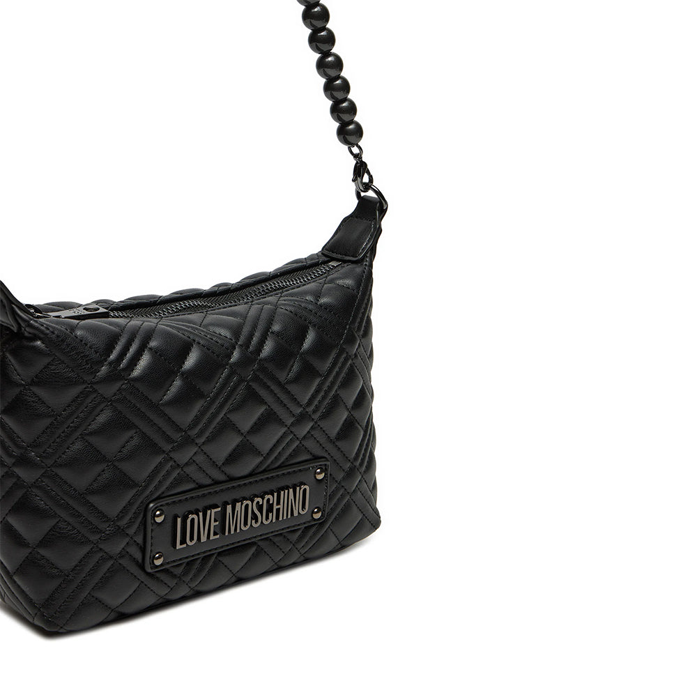 LOVE MOSCHINO PEARLS LINIE
Schwarze Hobo Bag mit Gunmetal Logo, Small