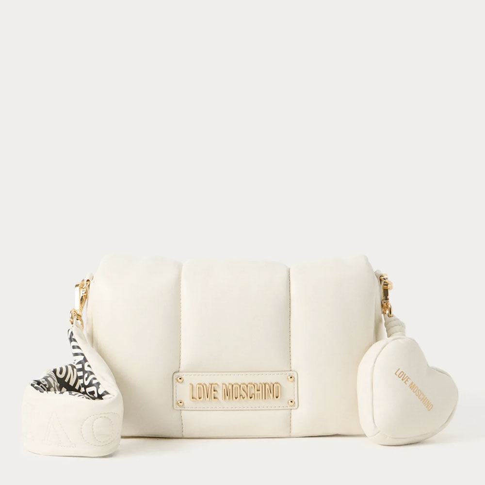 Borsa Donna a Tracolla LOVE MOSCHINO linea Puffy Logo Trapuntata Imbottita Avorio