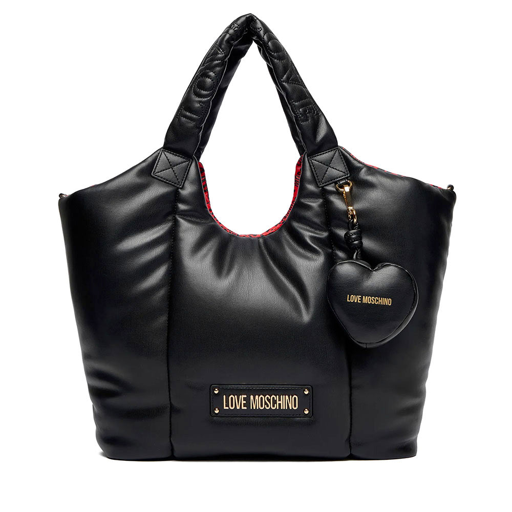 Maxi Shopping Bag LOVE MOSCHINO linea Puffy Logo Trapuntata Imbottita Nera