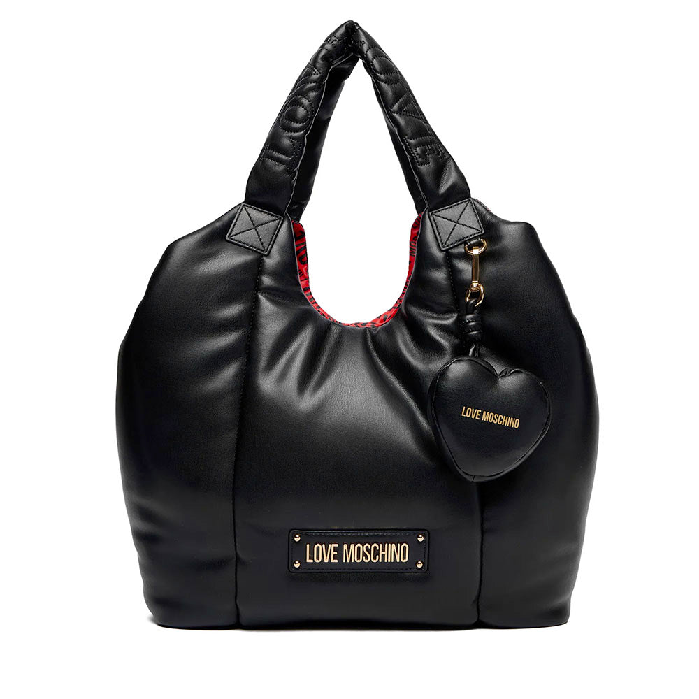 Maxi Shopping Bag LOVE MOSCHINO linea Puffy Logo Trapuntata Imbottita Nera