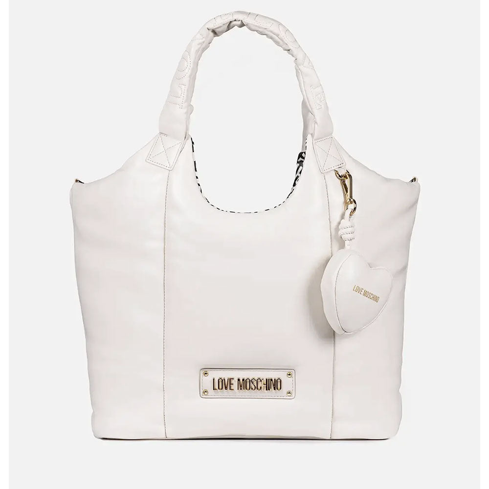 Maxi Shopping Bag LOVE MOSCHINO linea Puffy Logo Trapuntata Imbottita Avorio