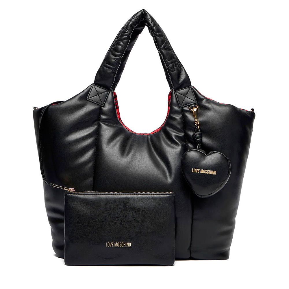 Maxi Shopping Bag LOVE MOSCHINO linea Puffy Logo Trapuntata Imbottita Nera