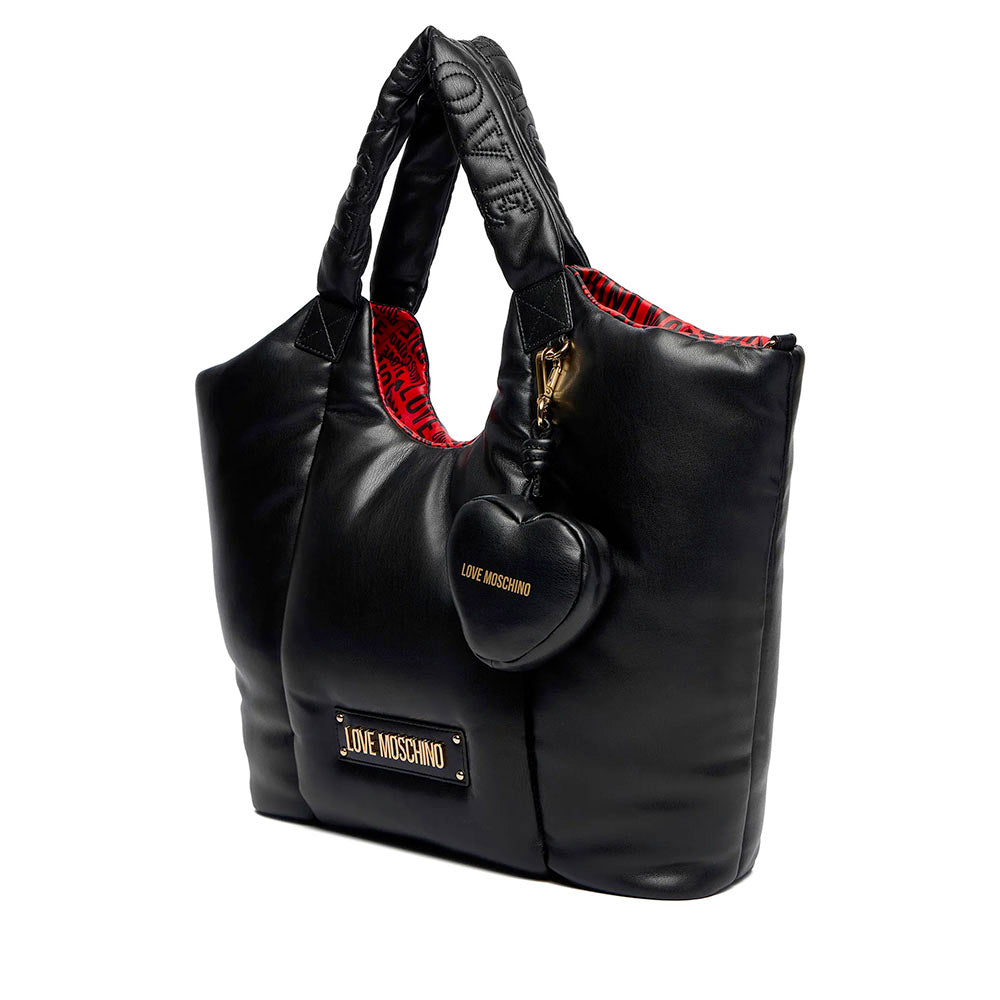 Maxi Shopping Bag LOVE MOSCHINO linea Puffy Logo Trapuntata Imbottita Nera