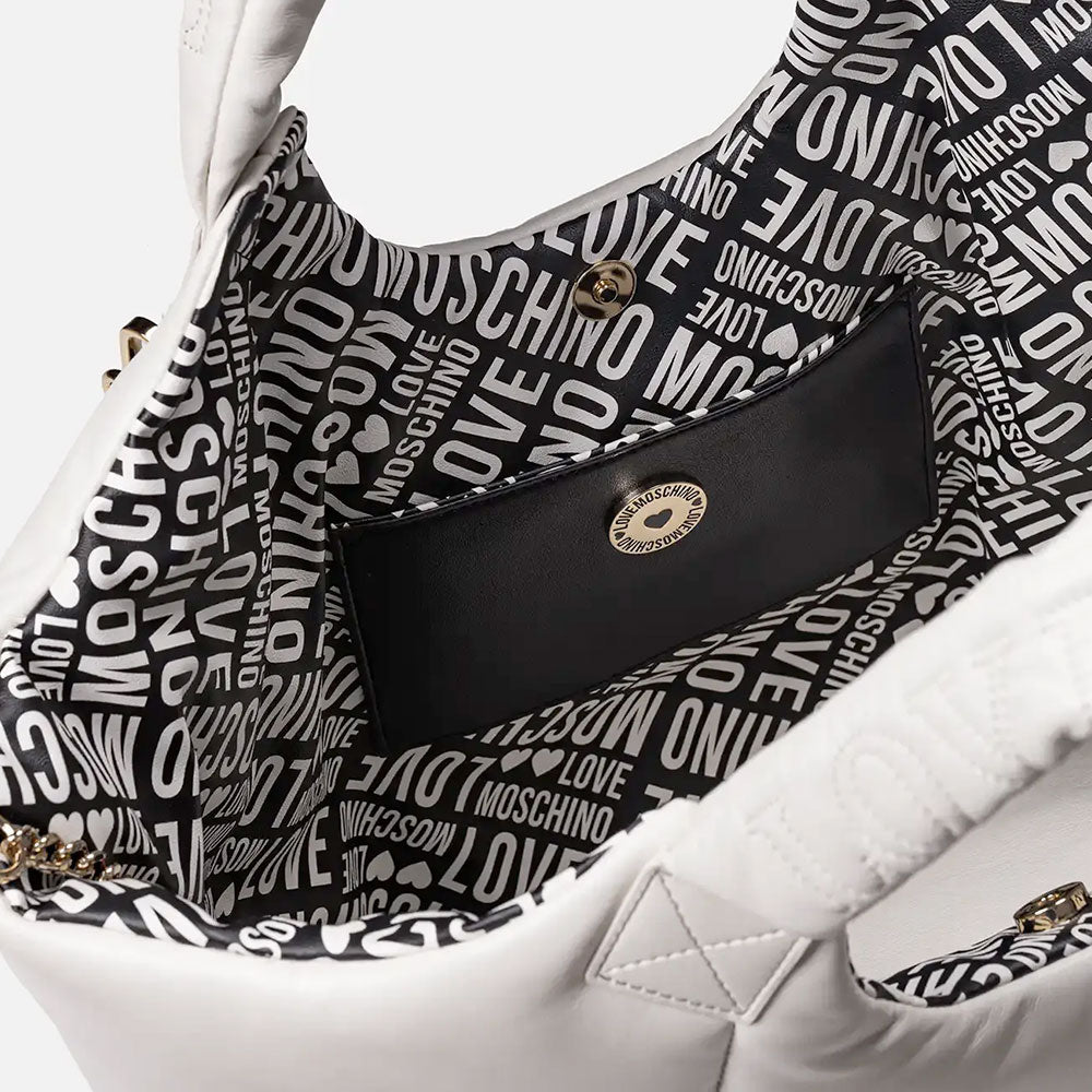 Maxi Shopping Bag LOVE MOSCHINO linea Puffy Logo Trapuntata Imbottita Avorio