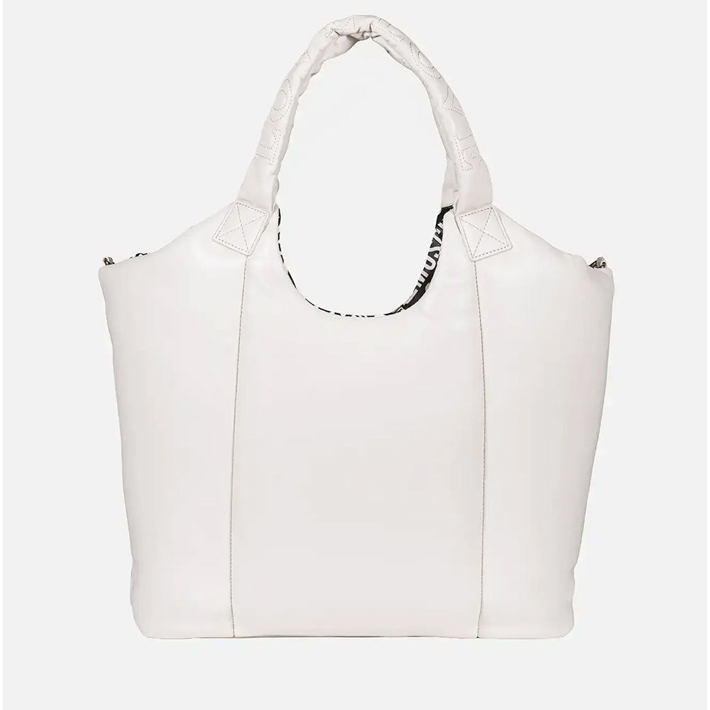 Maxi Shopping Bag LOVE MOSCHINO linea Puffy Logo Trapuntata Imbottita Avorio