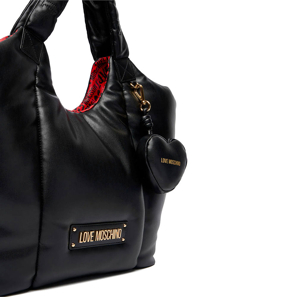 Maxi Shopping Bag LOVE MOSCHINO linea Puffy Logo Trapuntata Imbottita Nera