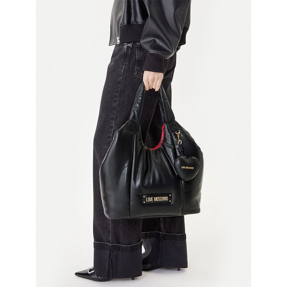 Maxi-Einkaufstasche LOVE MOSCHINO Puffy Line Logo Gesteppt Gepolstert Schwarz