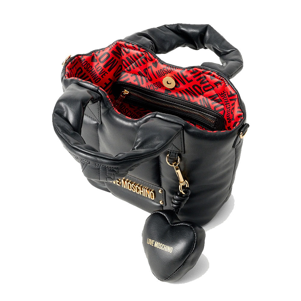 Borsa Donna a Mano LOVE MOSCHINO linea Puffy Logo Trapuntata Imbottita Nera
