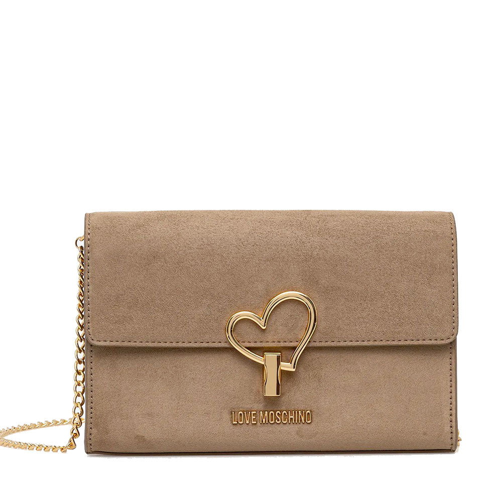 Clutch Donna con Tracolla LOVE MOSCHINO in Tessuto Soft color Sabbia con Cuore