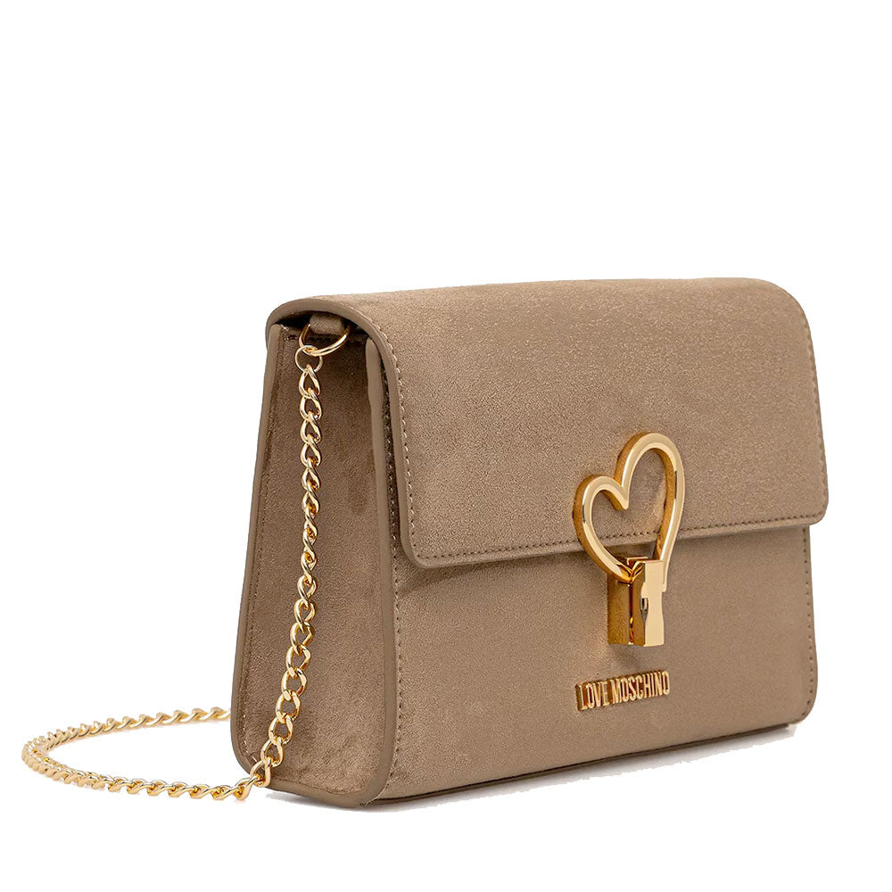 Clutch Donna con Tracolla LOVE MOSCHINO in Tessuto Soft color Sabbia con Cuore