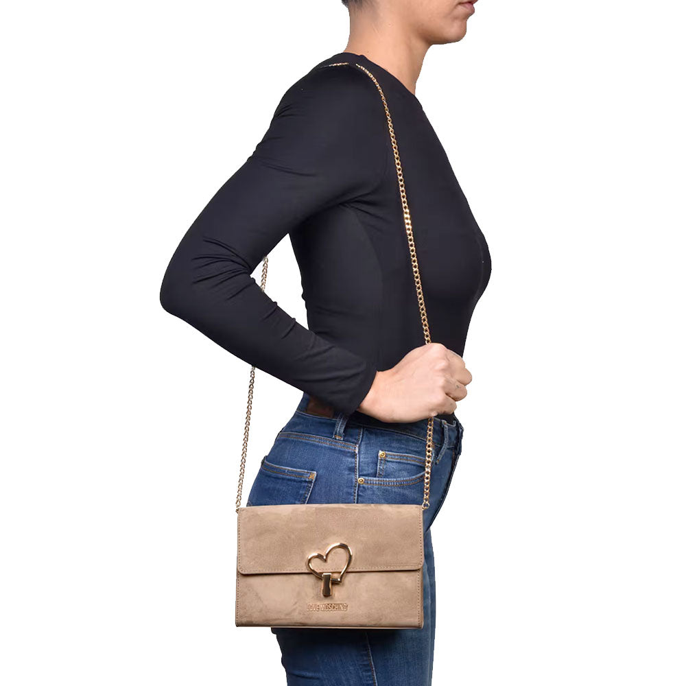 Clutch Donna con Tracolla LOVE MOSCHINO in Tessuto Soft color Sabbia con Cuore