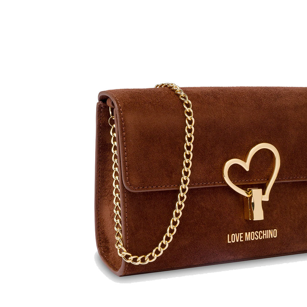 Clutch Donna con Tracolla LOVE MOSCHINO in Tessuto Soft color Ruggine con Cuore