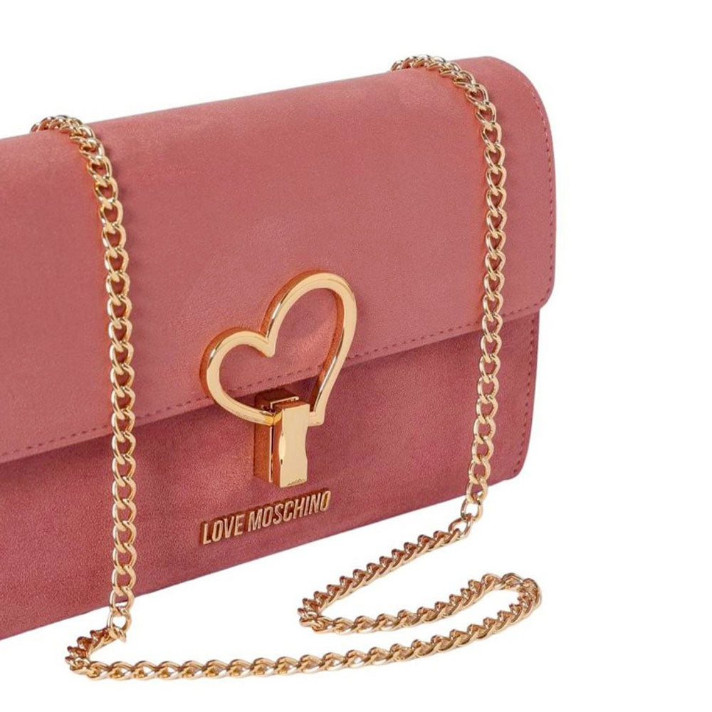 Clutch Donna con Tracolla LOVE MOSCHINO in Tessuto Soft Rosa Antico con Cuore