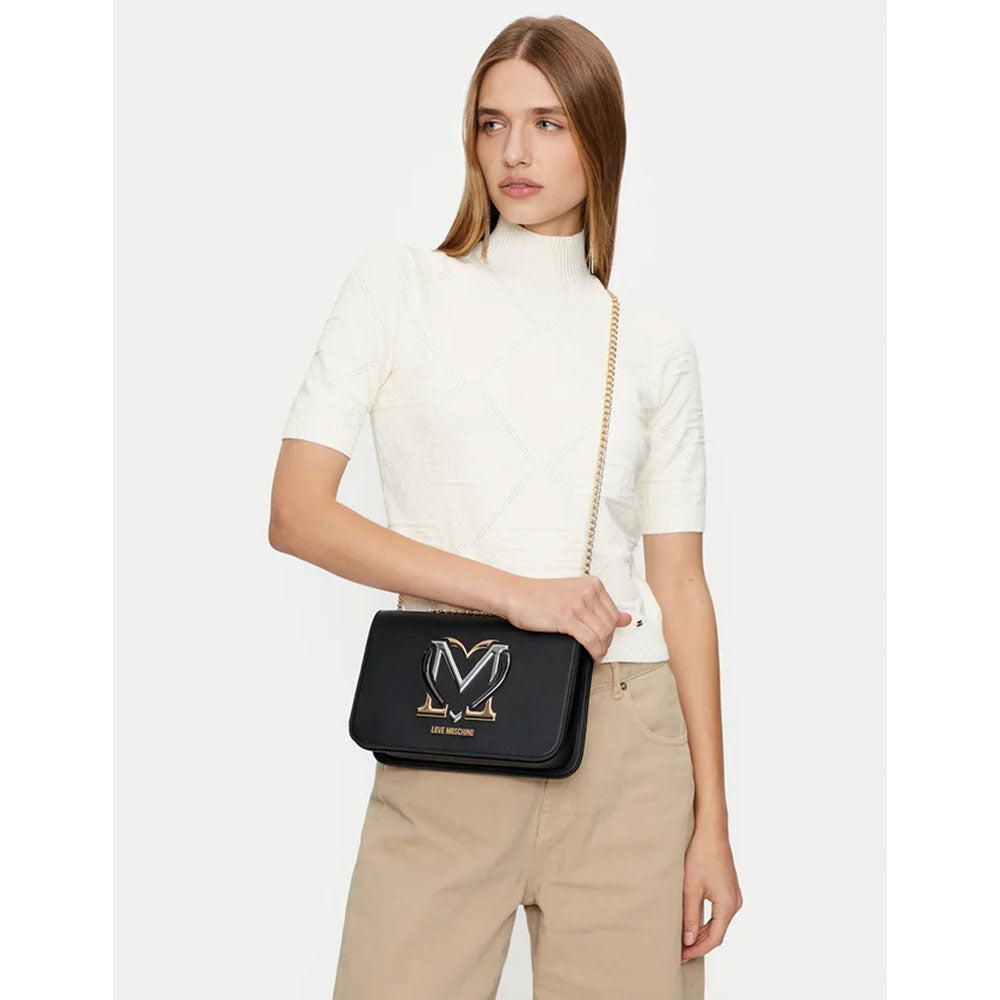 LOVE MOSCHINO Damen Umhängetasche Bunte Herzlinie Schwarz